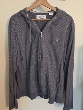 Original Penguin Men's Charcoal Gray Striped Zip Hoodie